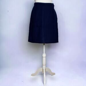 Vintage 60s 70s handmade women's navy blue high waisted wool mini skirt SZ XS